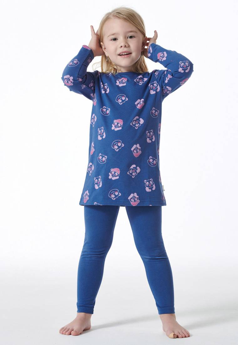 Schiesser Schlafanzug lang Organic Cotton Leggings Panda blau - Girls World Super Sparpreis