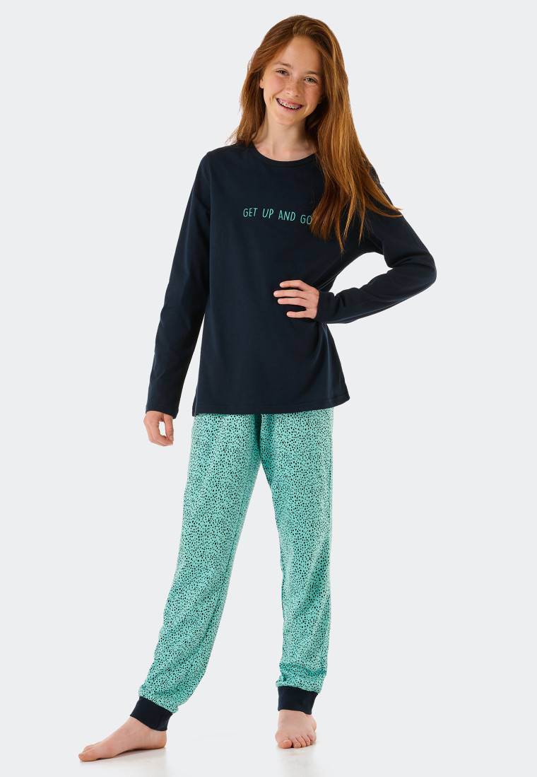Schiesser Schlafanzug lang Organic Cotton Tupfen mint - Nightwear Wochenangebot