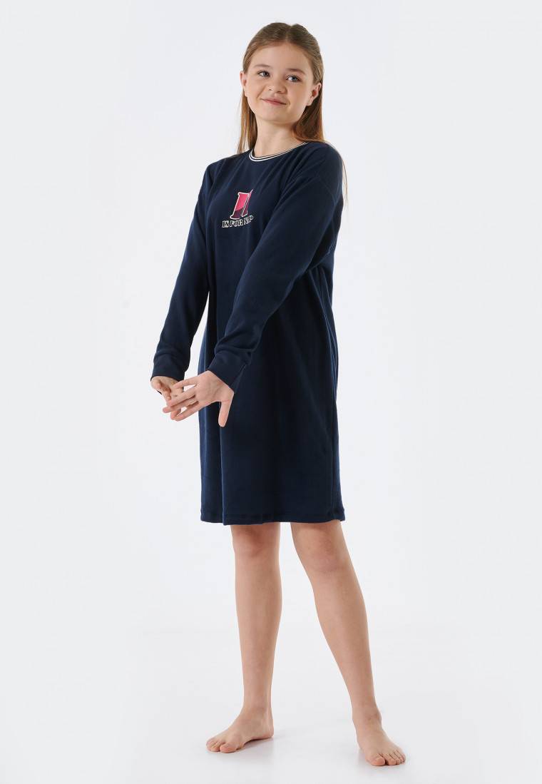 Schiesser Sleepshirt langarm Fleece Bündchen nachtblau - Teens Nightwear Neueste Stile