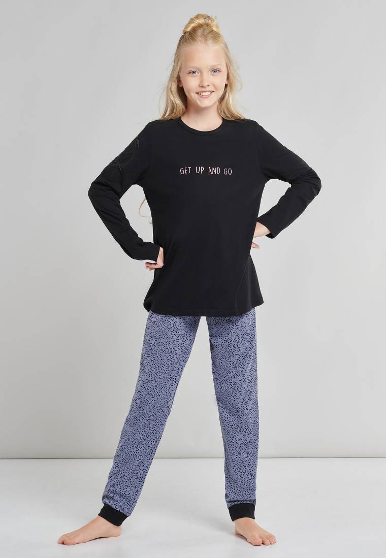 Schiesser Schlafanzug lang Organic Cotton Tupfen schwarz - Nightwear Letzte 2 Tage
