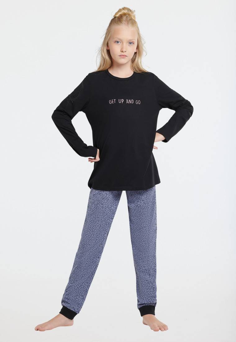 Schiesser Schlafanzug lang Organic Cotton Tupfen schwarz - Nightwear Letzte 2 Tage