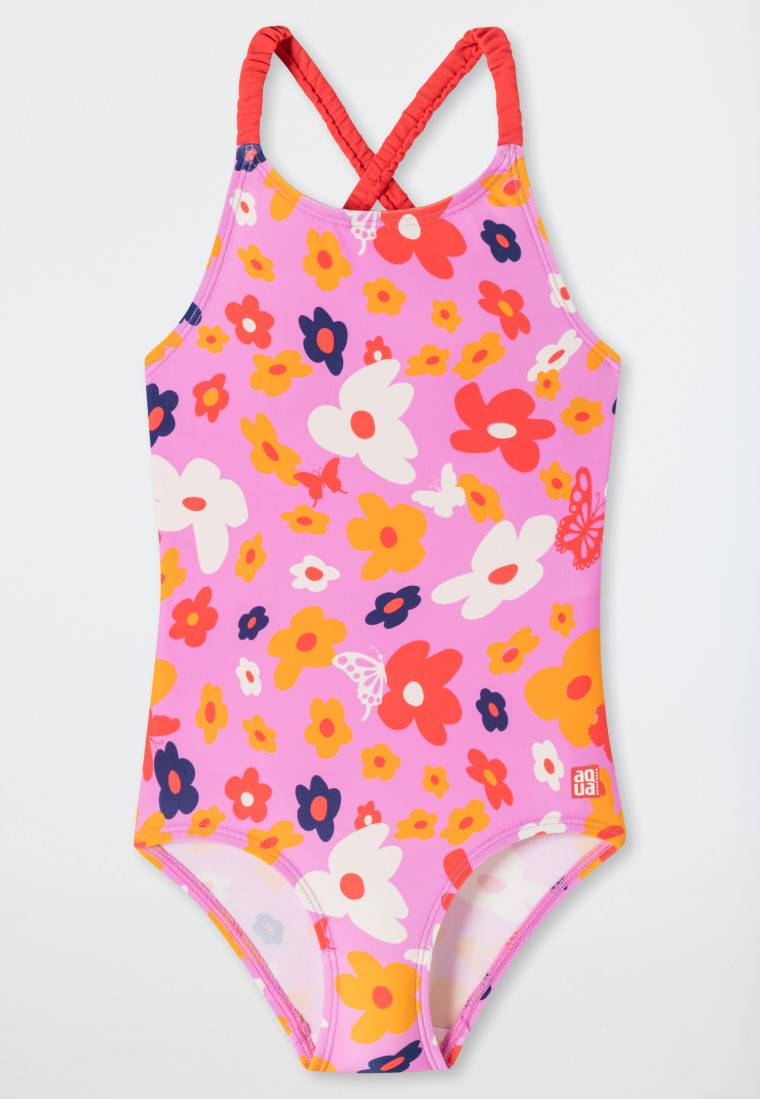 Schiesser Badeanzug Wirkware Blumen Schmetterlinge rosa - Aqua Kids Girls Sonderangebot der Fabrik