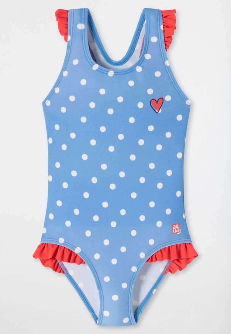 Schiesser Badeanzug Wirkware Punkte Rüschen hellblau - Aqua Kids Girls Super Rabatt