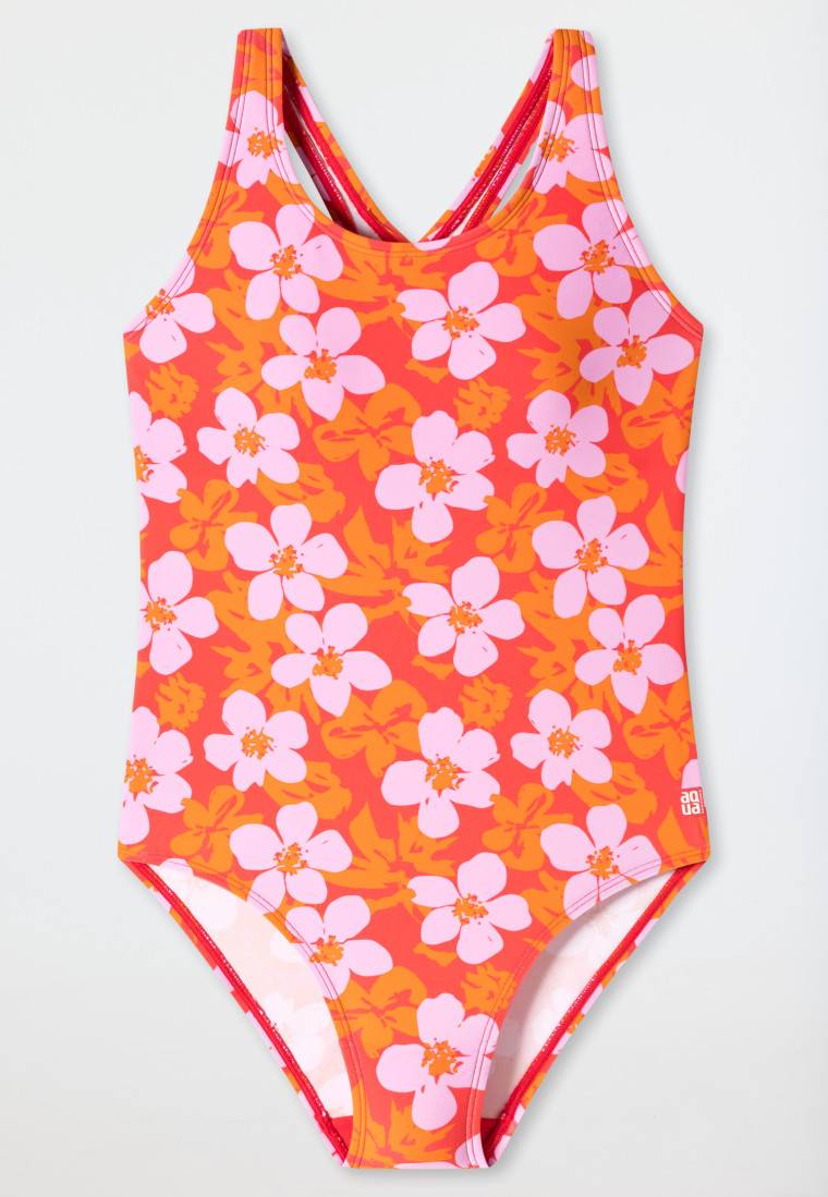 Schiesser Badeanzug Wirkware recycelt LSF40+ Racerback Blumen rot - Aqua Teen Girls Clearance-Verkauf