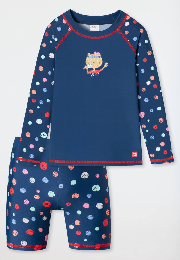 Schiesser Badeset lang 2-teilig Wirkware recycelt Shirt Shorts Punkte Katze mehrfarbig - Cat Zoe 2025