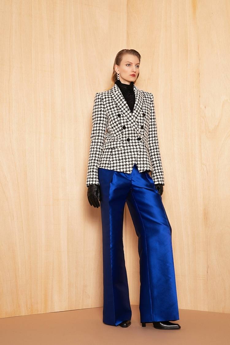 Sly 010 Doppelreihiger Tweedblazer mit Goldknöpfen Verkauf