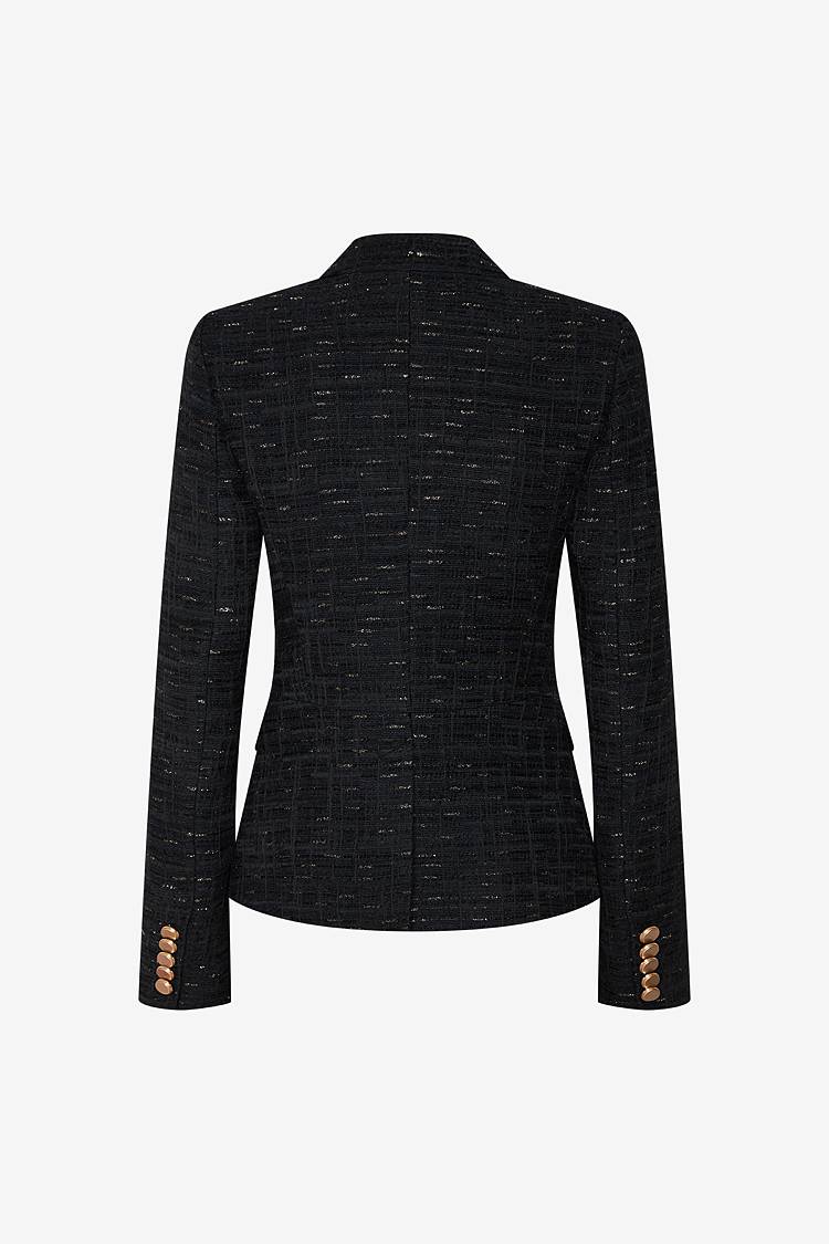 Sly 010 Doppelreihiger Tweed-Blazer mit Goldknöpfen Vatertagsangebot