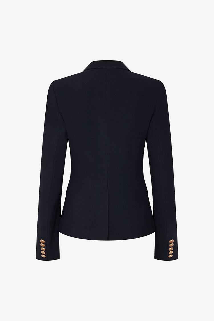 Sly 010 Doppelreihiger Blazer mit Goldknöpfen aus Viskose-Crêpe Riesige Ersparnisse