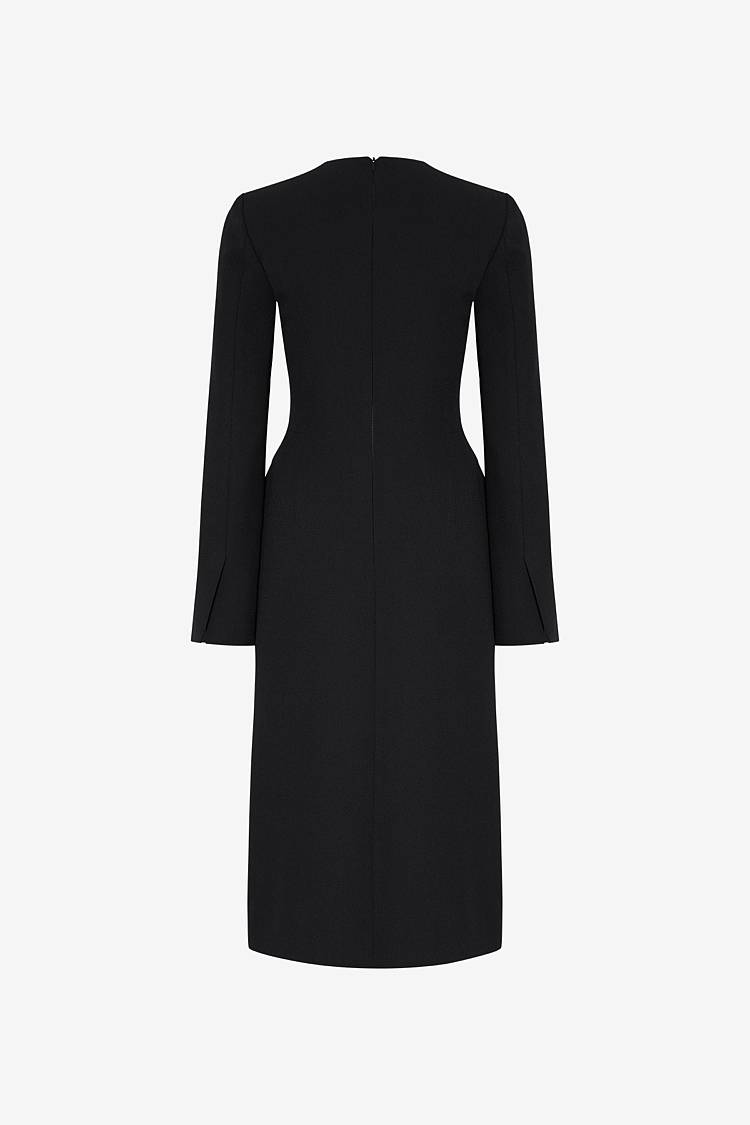 Sly 010 Elegantes Midi-Kleid mit Pattentaschen aus Crêpe-envers-Satin Weihnachtsangebot