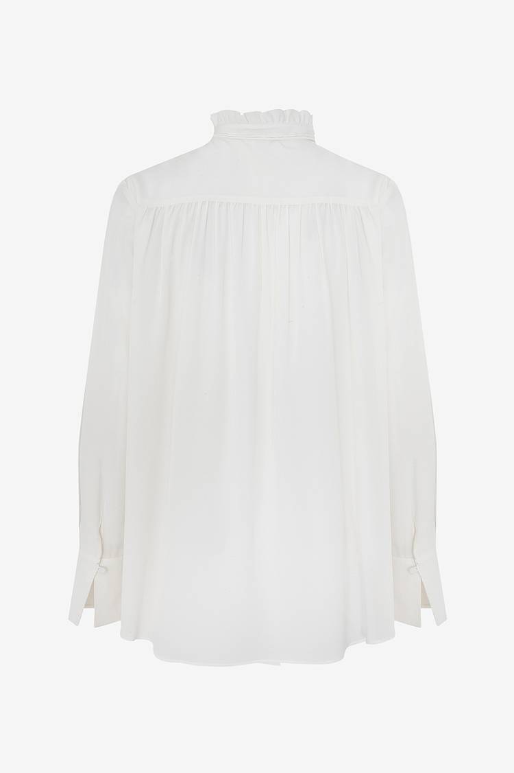 Sly 010 Seidenbluse mit gerüschtem Stehkragen Top Angebot