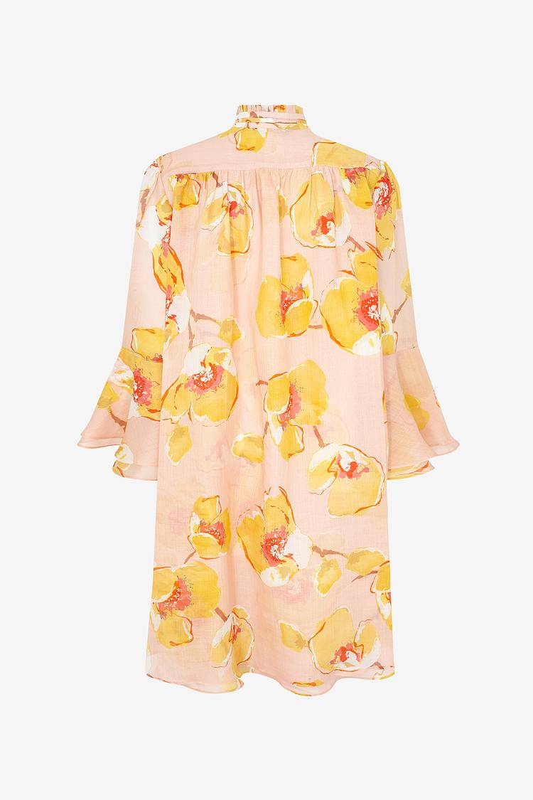 Sly 010 Knielanges Kleid aus Ramie mit Blumen-Print Sonderangebot