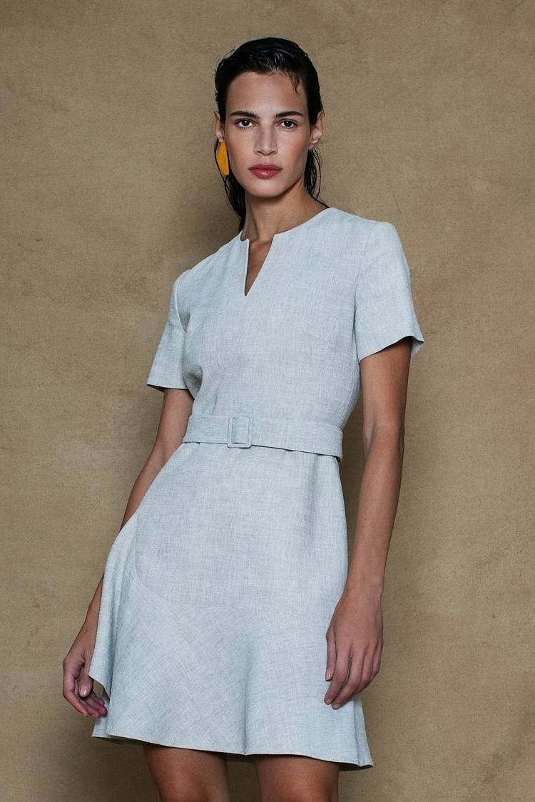 Sly 010 Kurzärmliges Kleid aus Viskose-Leinen Kauf eins, bekomm eins gratis