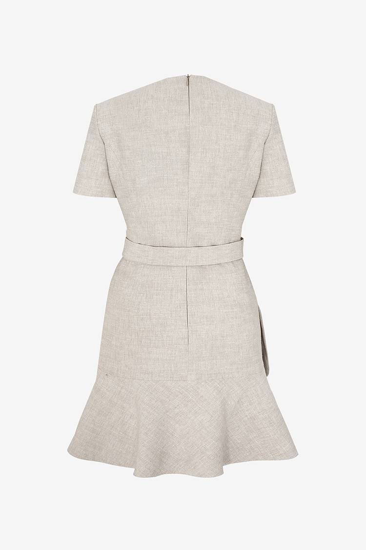 Sly 010 Kurzärmliges Kleid aus Viskose-Leinen Kauf eins, bekomm eins gratis