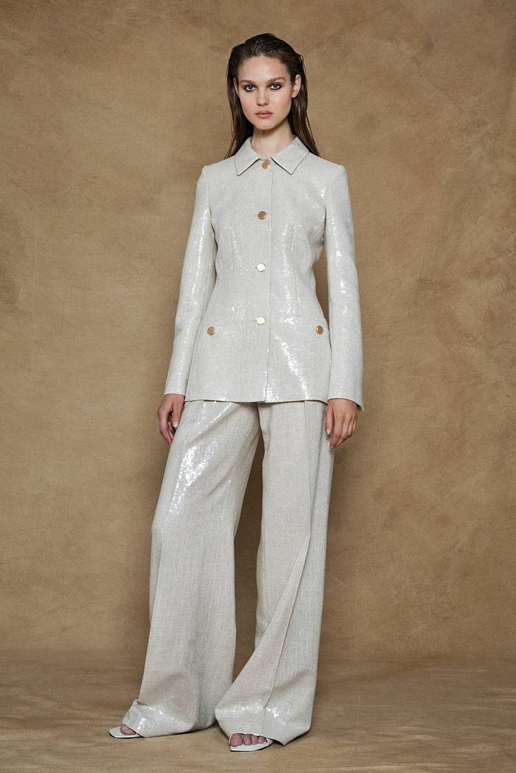 Sly 010 Taillierter Blazer mit Pailettem aus Leinengemisch Sonderangebote