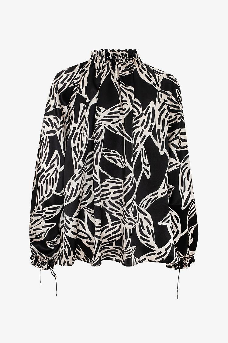 Sly 010 Seidenbluse mit gekräuseltem Kragen Fabrikpreis