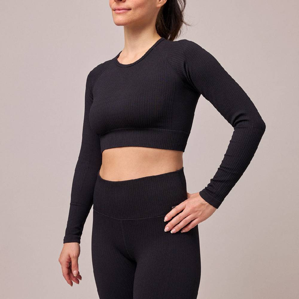 Snocks Geripptes Sportshirt langarm Damen aus recyceltem Polyamid Osterangebot